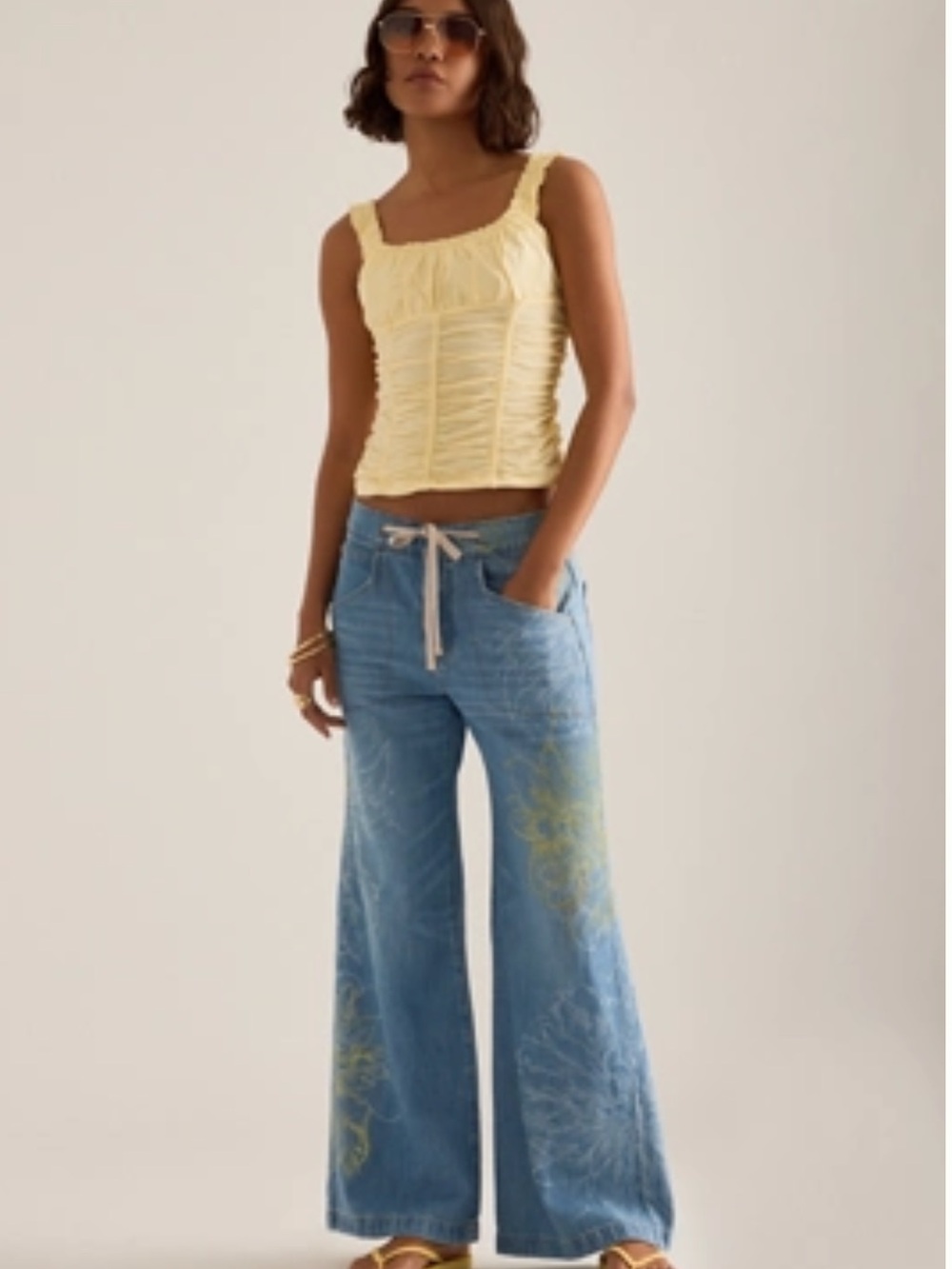 Pilcro Light Blue Wide-Leg Embroidered Denim Jeans
